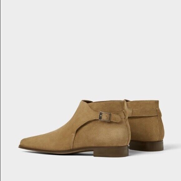 Mens\'s Zara Beige Suede Nubuck SideBuckle Ankle Boots Size 42 US 9 REF: 5603 202 main image 4